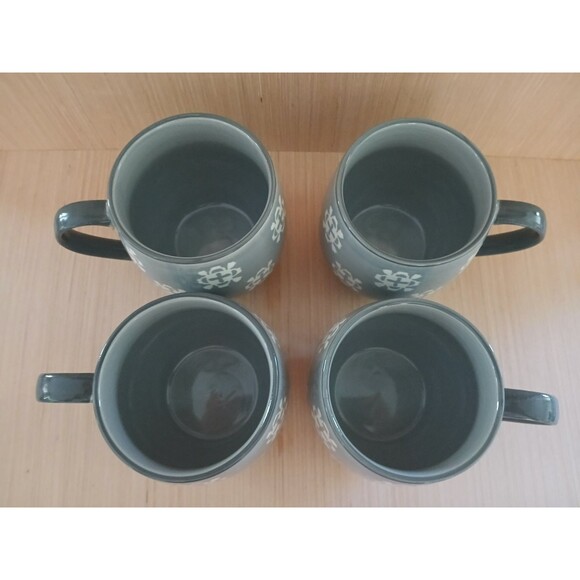 Baum Bros Phara Stoneware Pot Belly Mugs Gray Large 20 OZ Set Of 4 Micro Safe - Picture 4 of 12